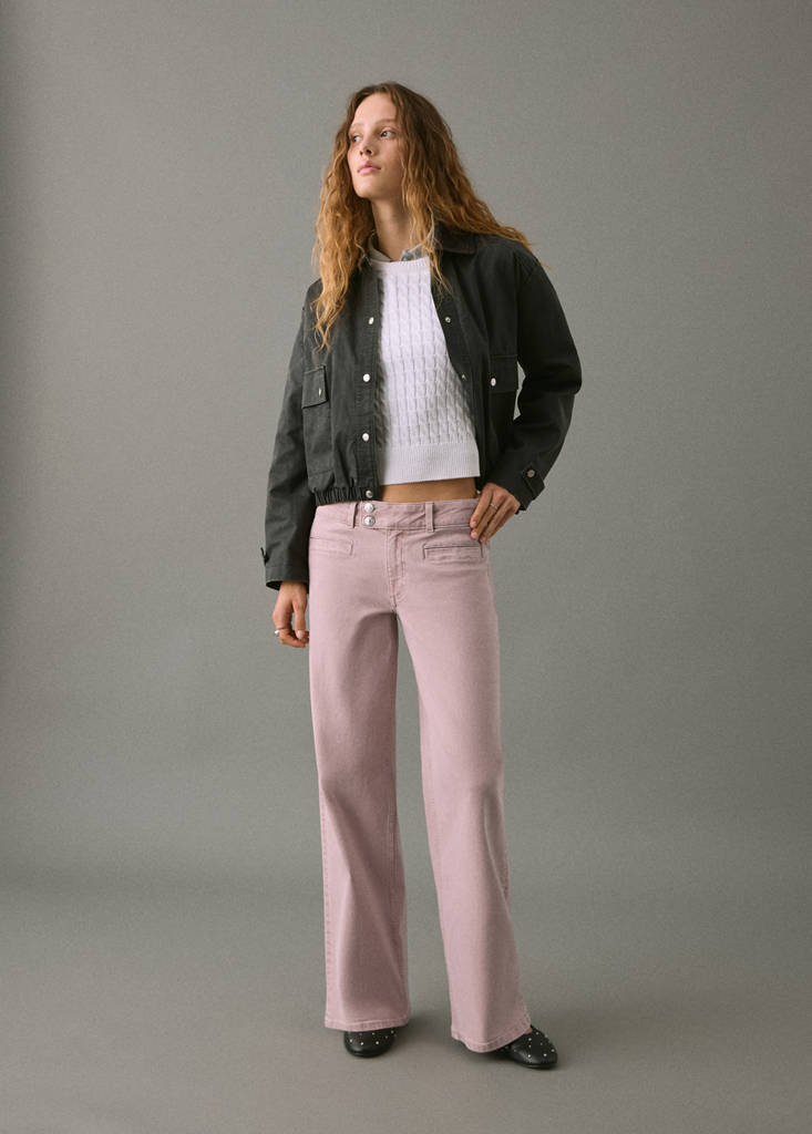 Low-waist jeans with buttons — Pastel Pink