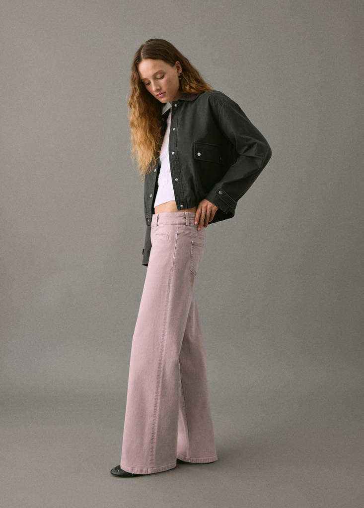 Low-waist jeans with buttons — Pastel Pink