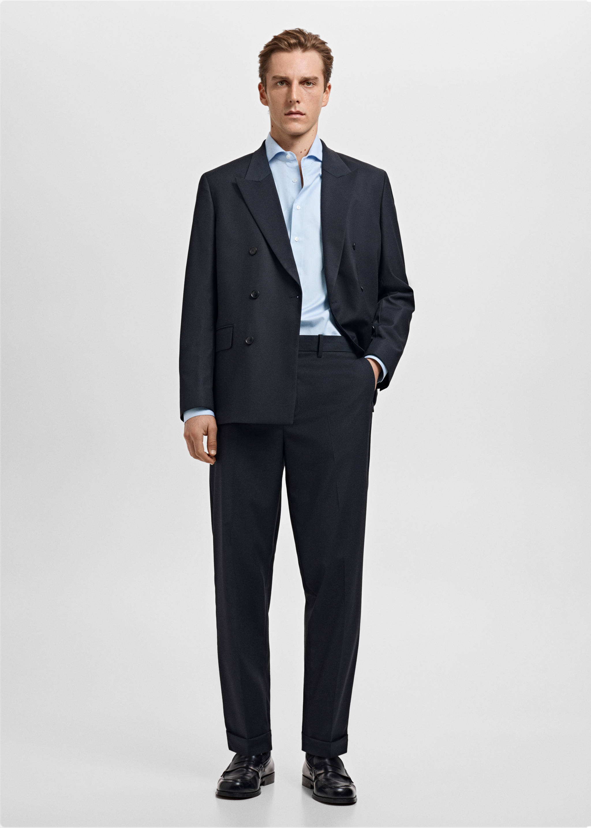 Chemise costume rayures slim-fit coton Giza - Plan général, Bleu ciel. Ref: 17038642-00.