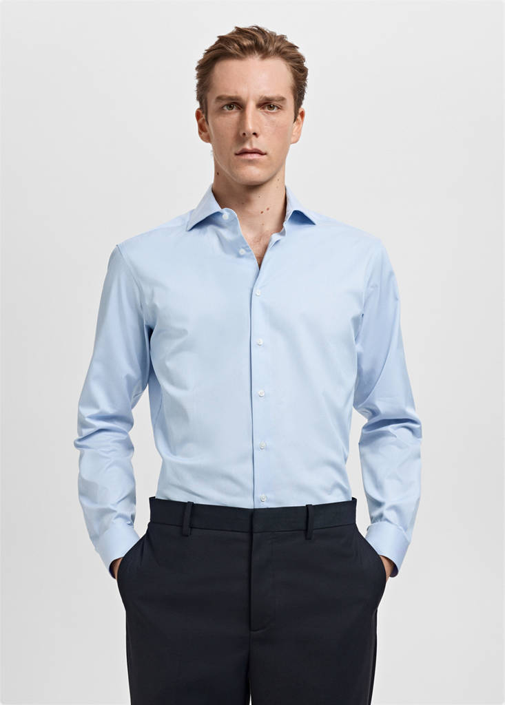 Slim-fit Giza cotton striped formal shirt — Sky Blue