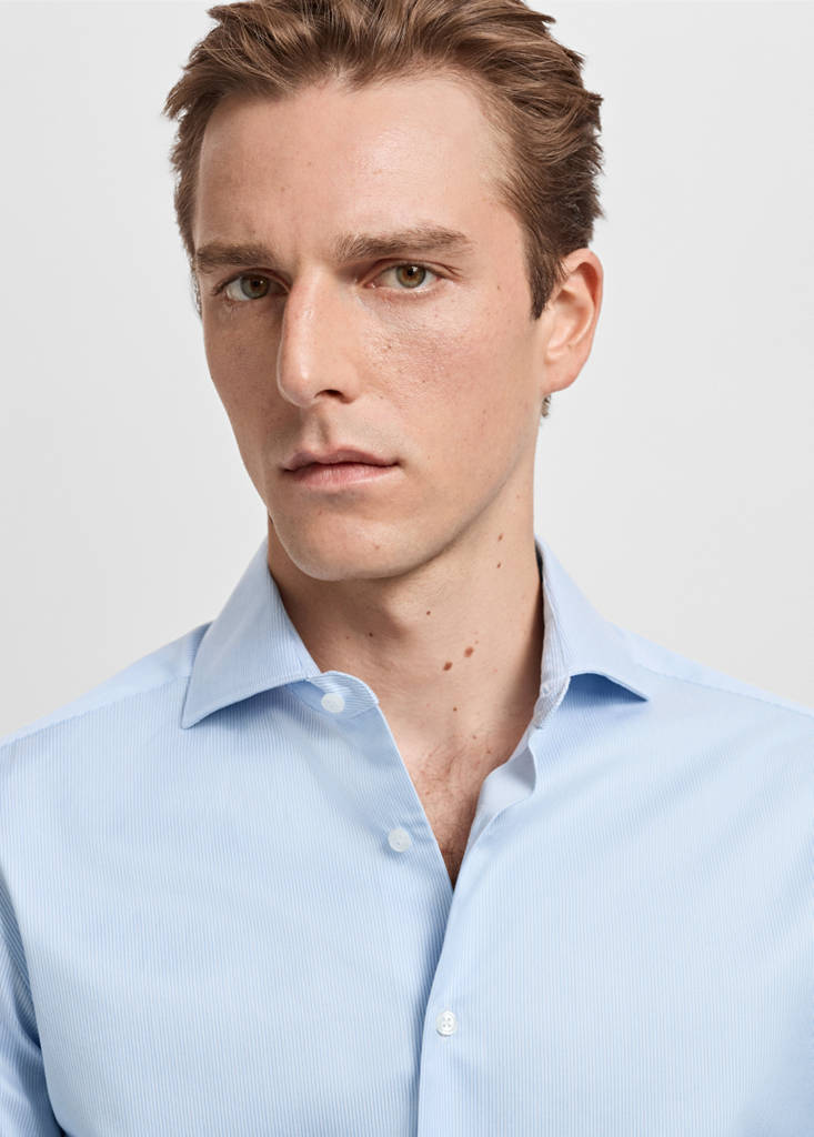 Slim-fit Giza cotton striped formal shirt — Sky Blue