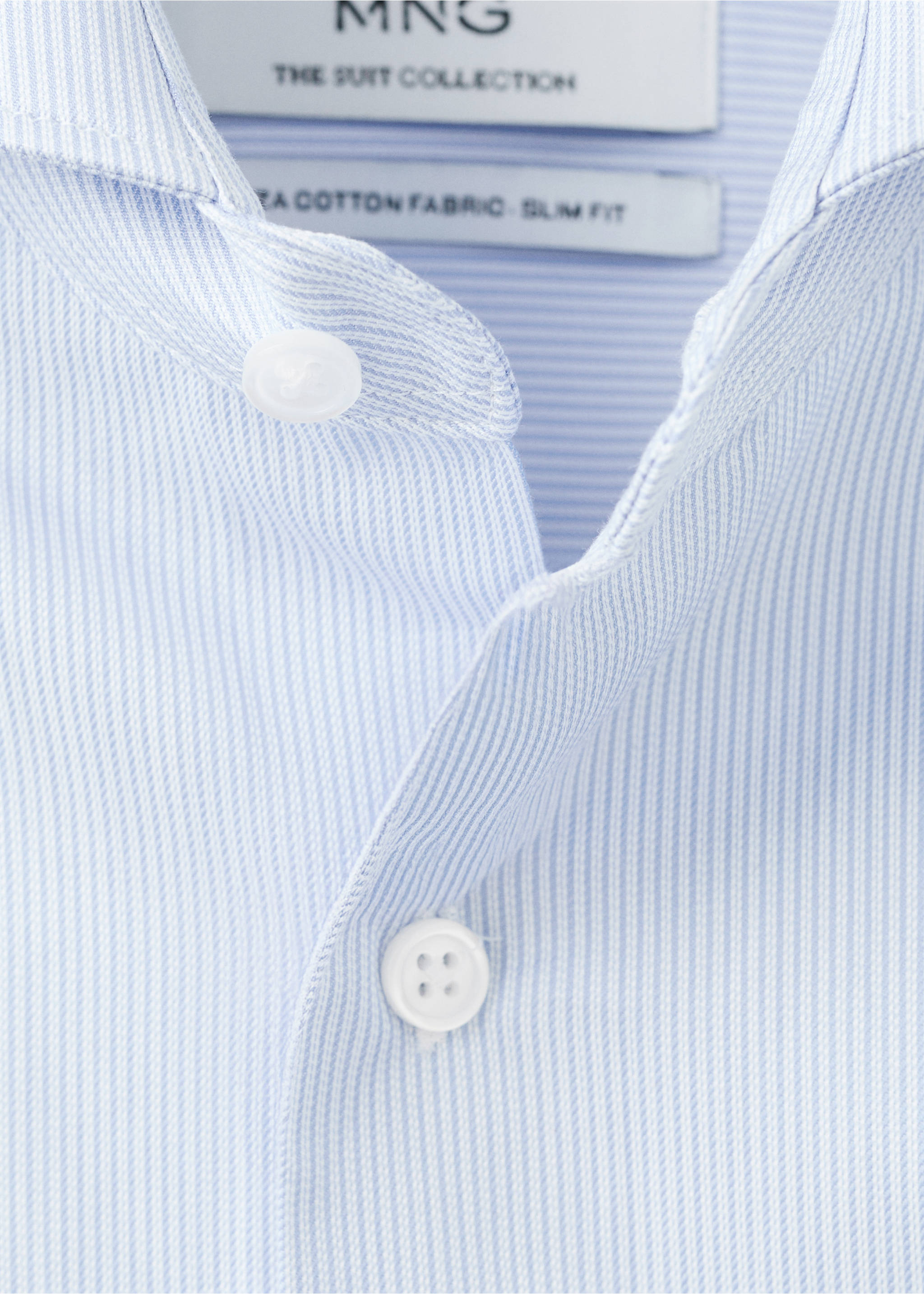 Chemise costume rayures slim-fit coton Giza - Détail de l'article 8, Bleu ciel. Ref: 17038642-00.