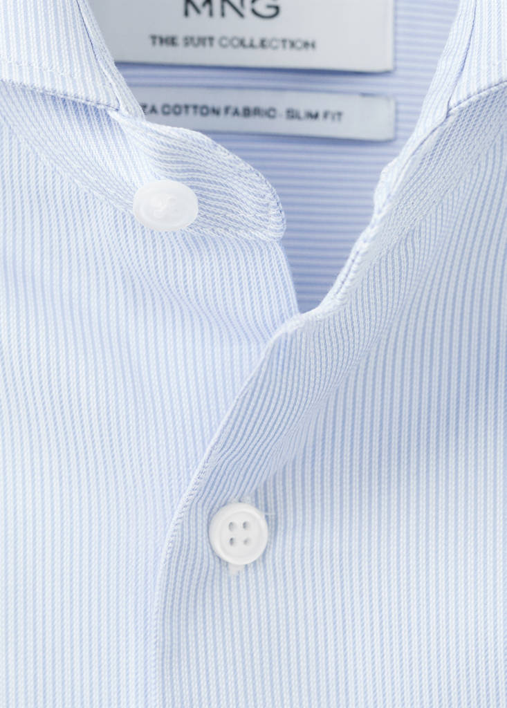 Slim-fit Giza cotton striped formal shirt — Sky Blue