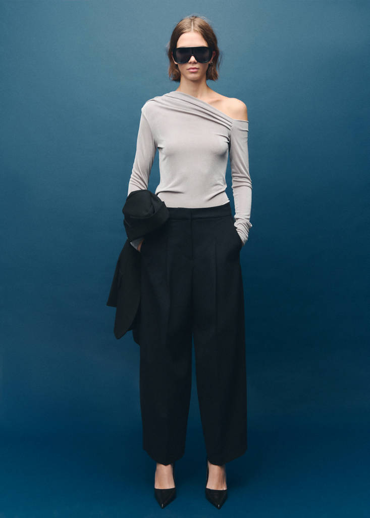 MANGO - T-shirt asymétrique manches longues gris - L