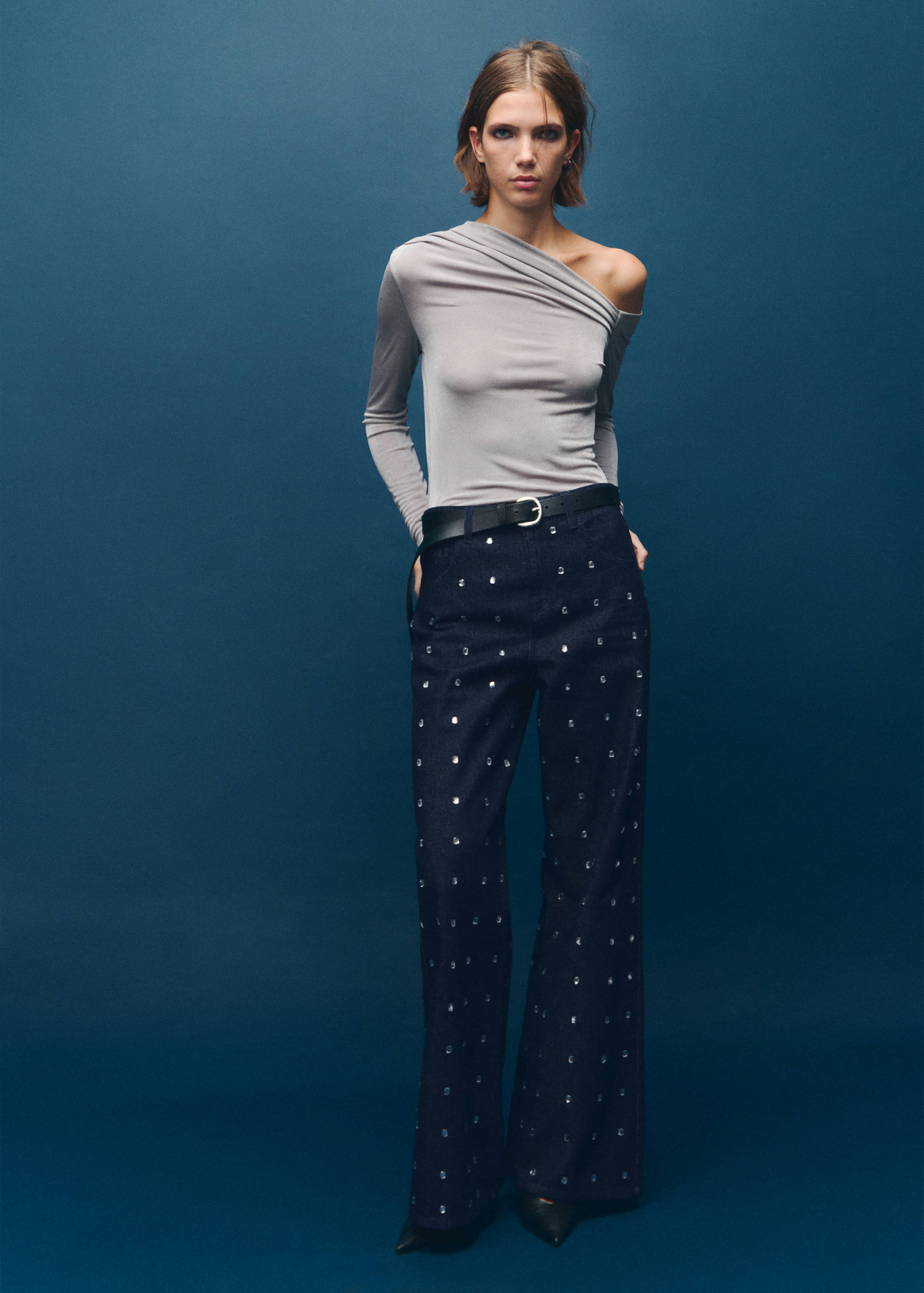 Wide leg jeans with crystals - General plane