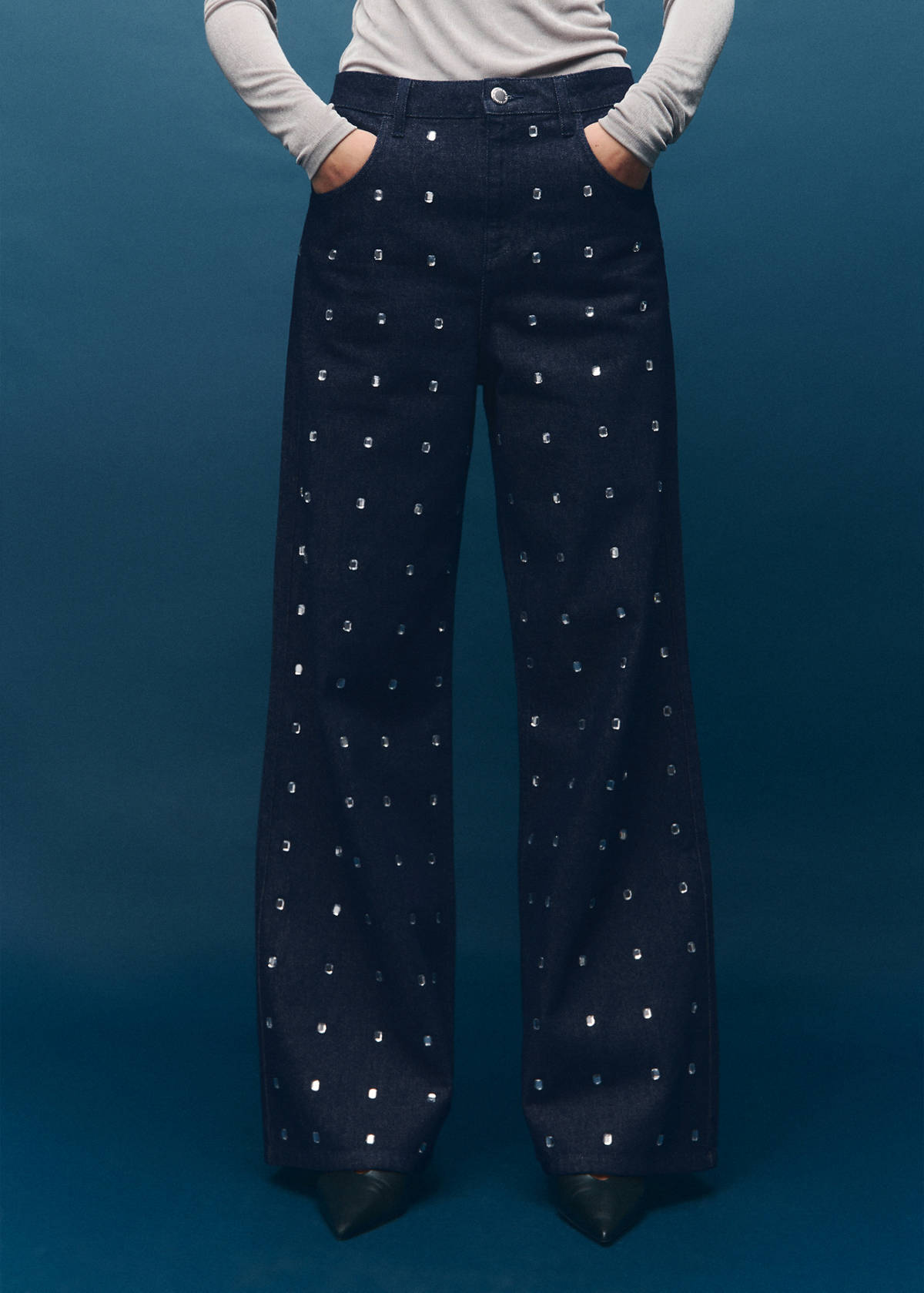 Wide leg jeans with crystals — Open Blue
