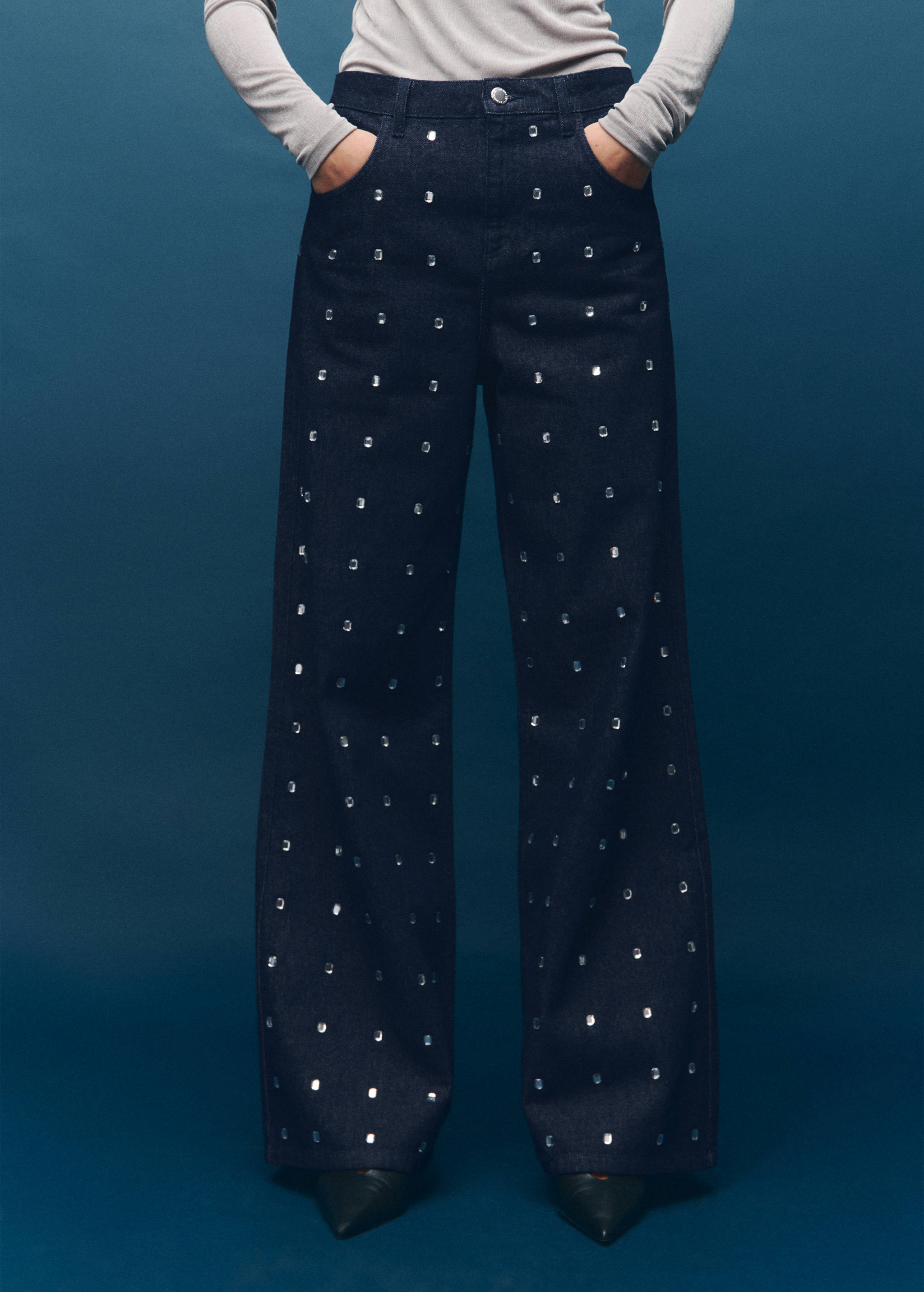 Wide leg jeans with crystals - Medium plane