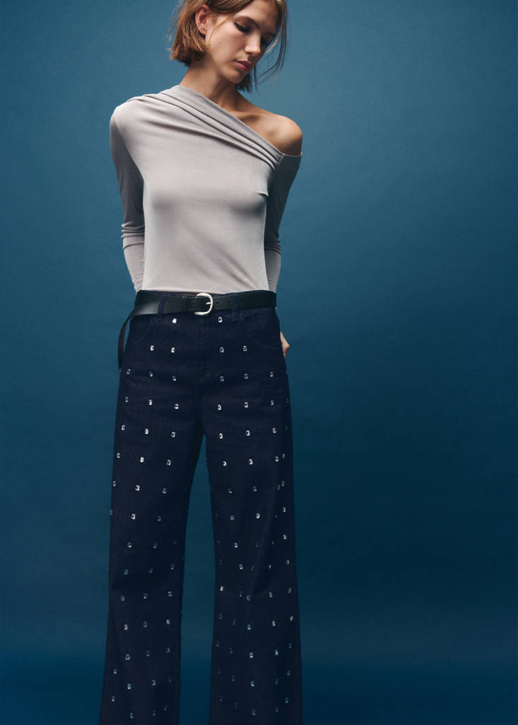 Wide leg jeans with crystals — Open Blue