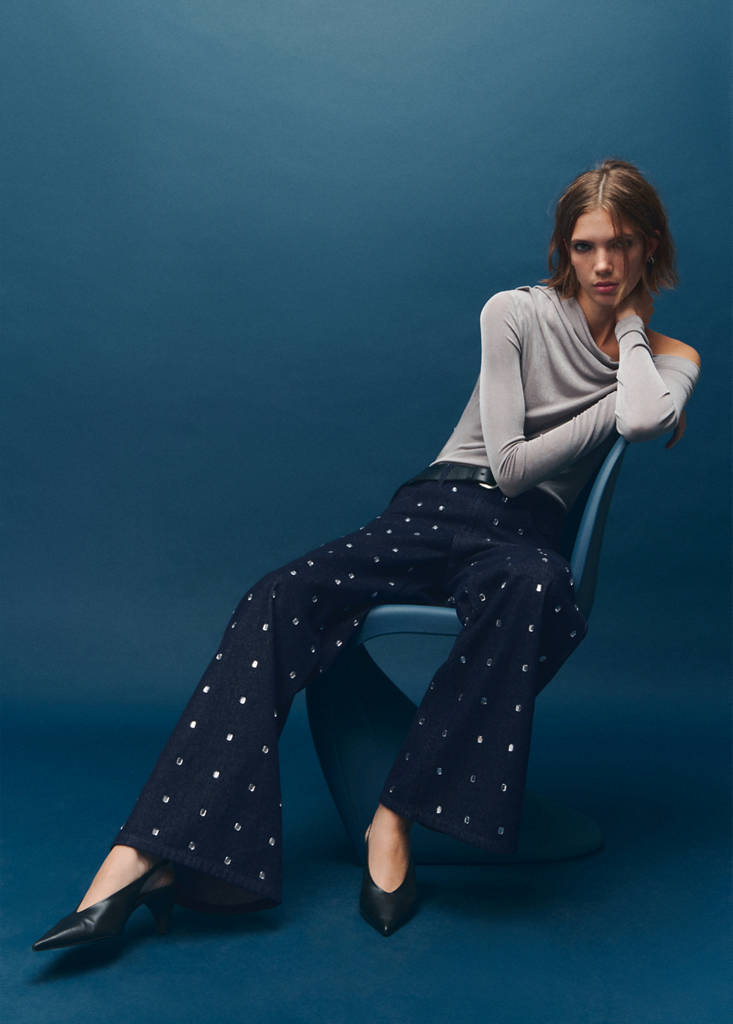 Wide leg jeans with crystals — Open Blue