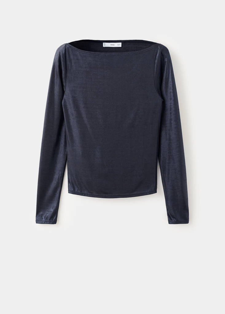 Metallic boat-neck top — Navy