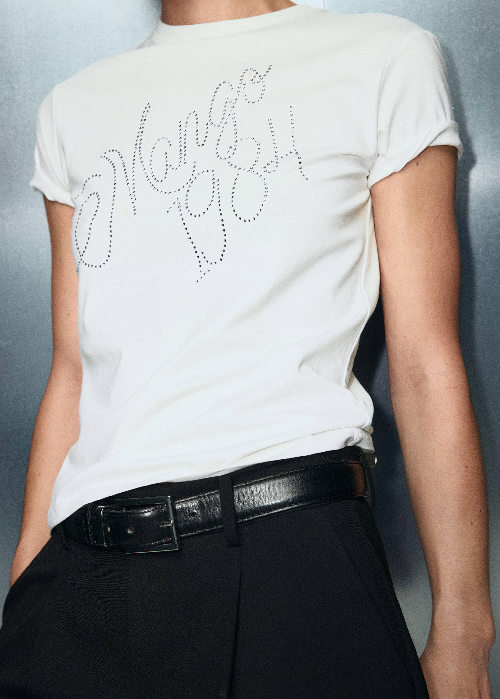 Rhinestone message t-shirt - Medium plane