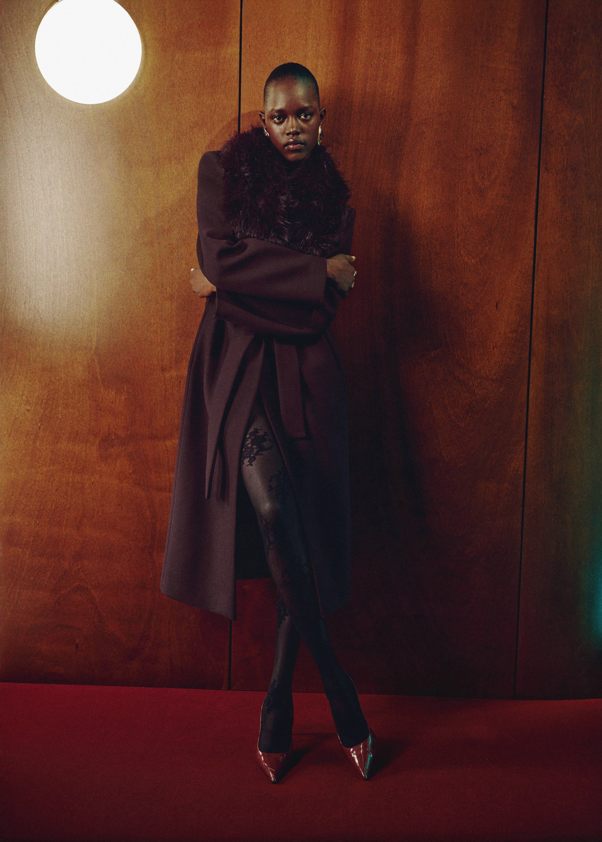 Manteco wool coat with fur collar - General plane