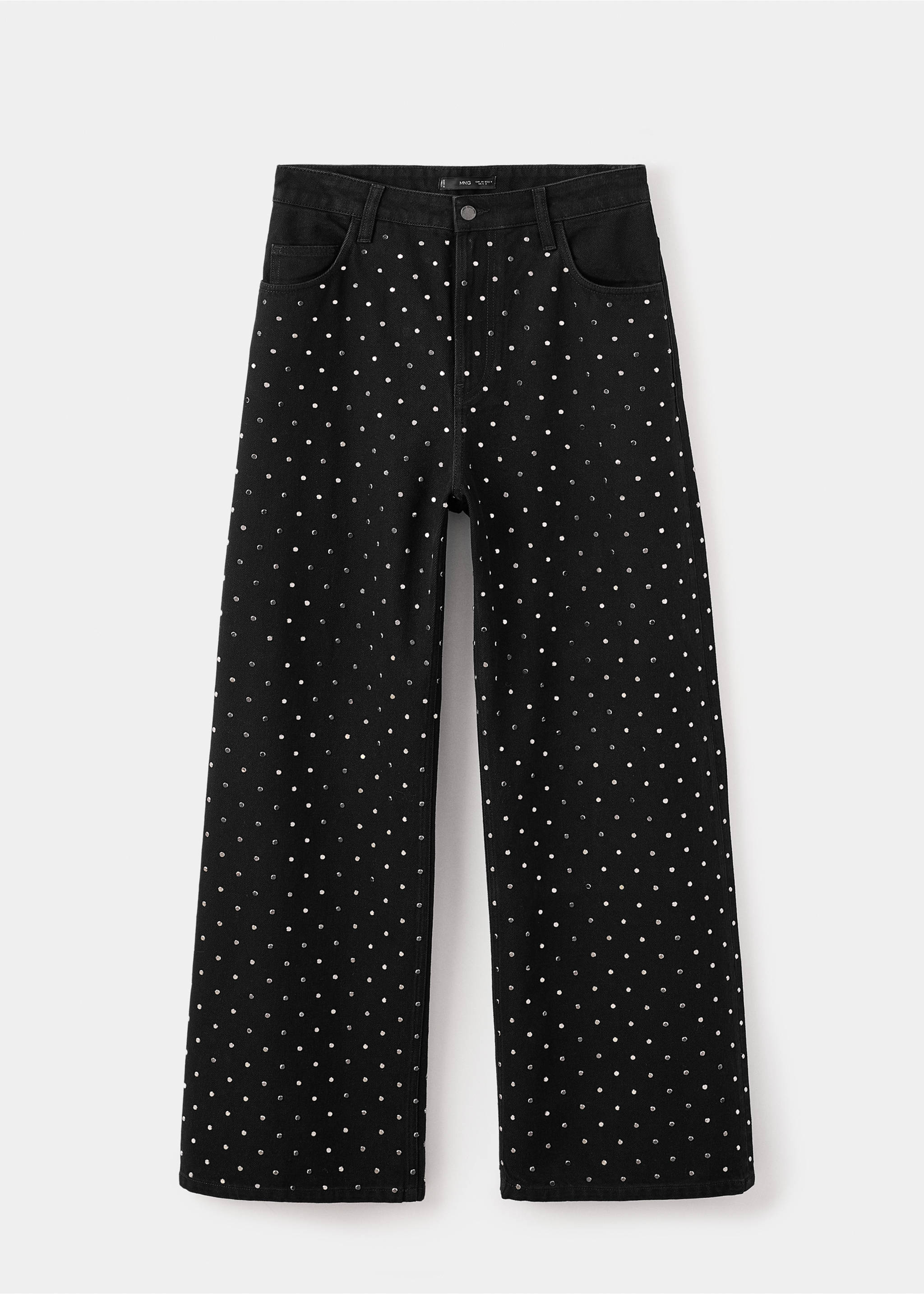 Джинсы wide leg со стразами - Изделие без модели, Черный деним. Ref: 17039212-00.