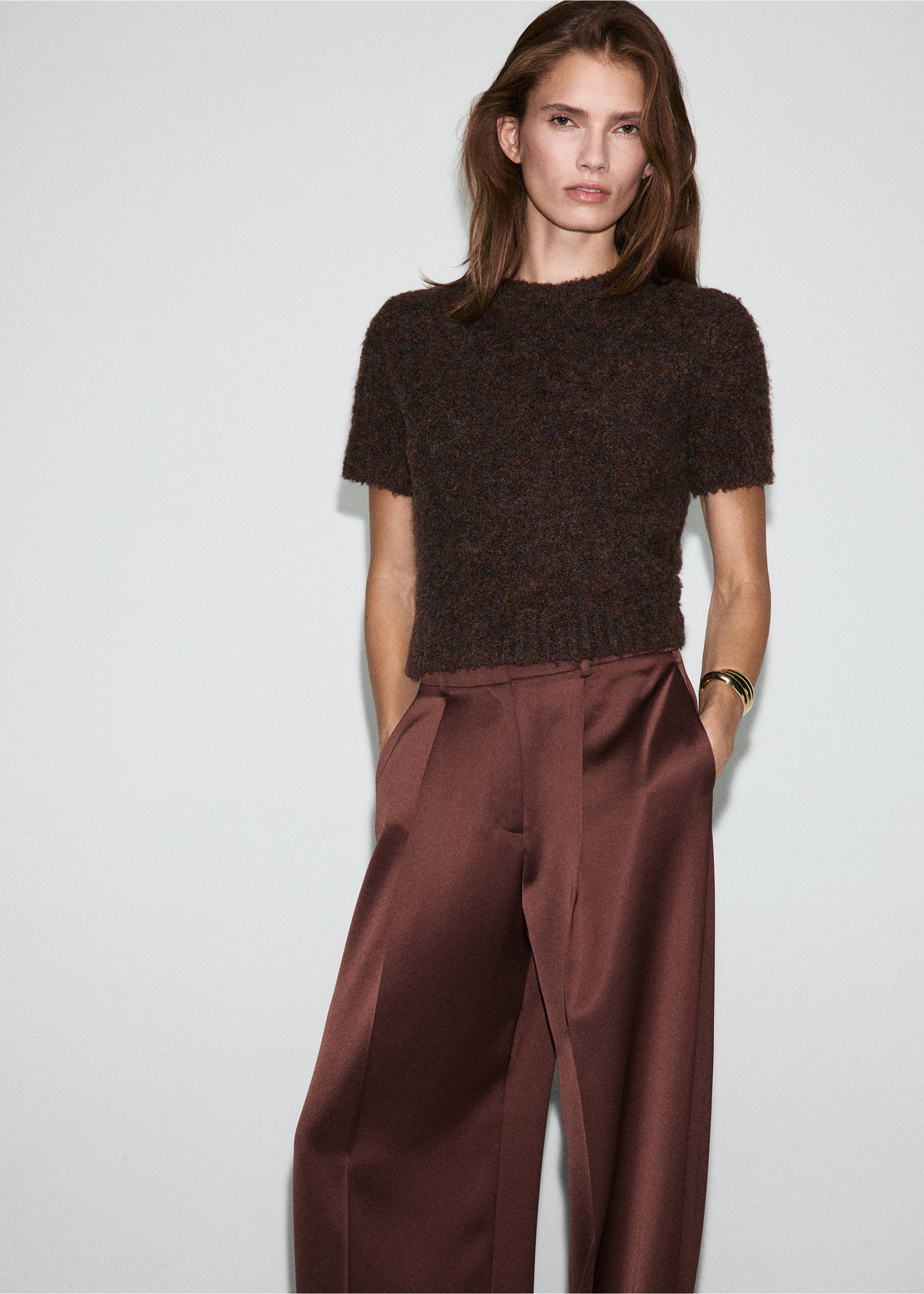 Satin suit trousers - Details of the article 3, Brown. Ref: 17039407-00.
