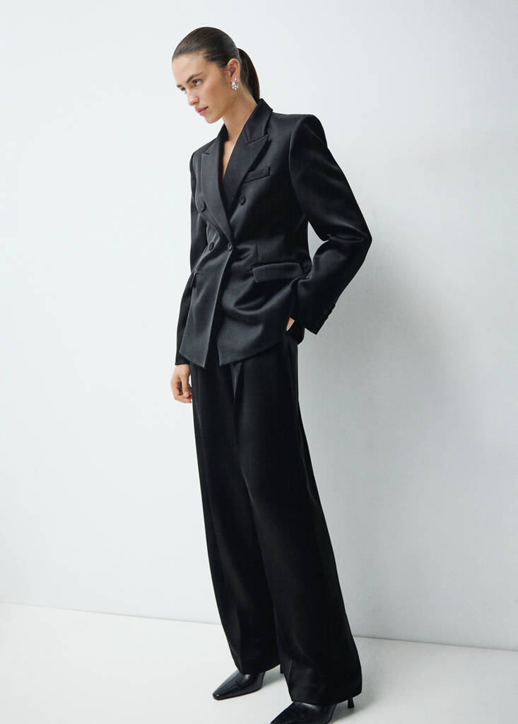 MANGO - Pantalon de costume satiné noir - 42