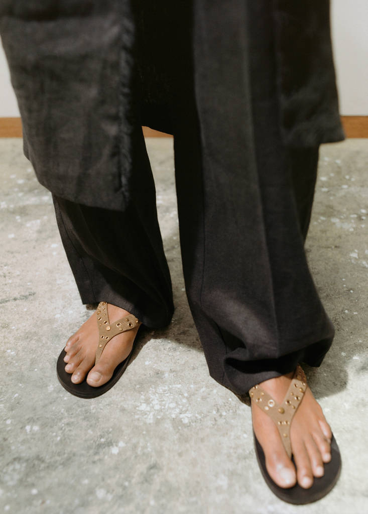 Suede sandals with eyelet straps — Khaki