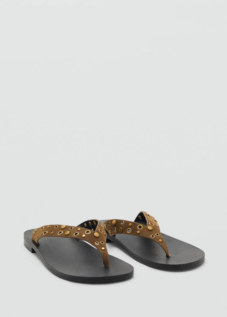 Suede sandals with eyelet straps — Khaki