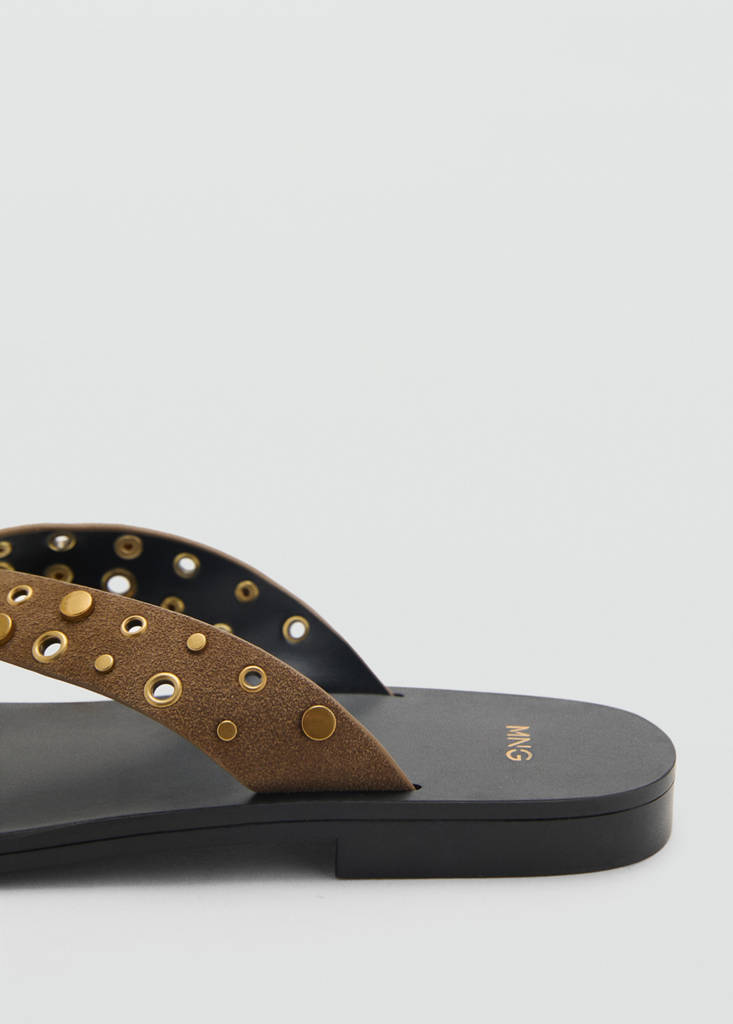 Suede sandals with eyelet straps — Khaki