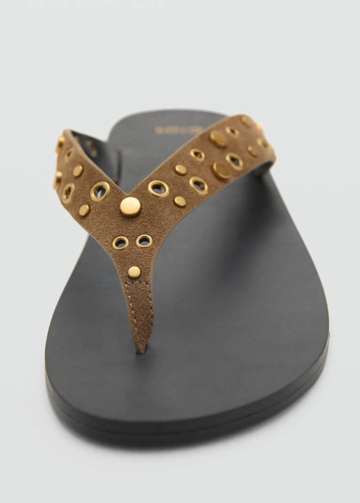 Suede sandals with eyelet straps — Khaki