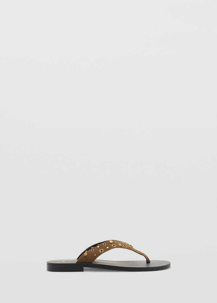 Suede sandals with eyelet straps — Khaki