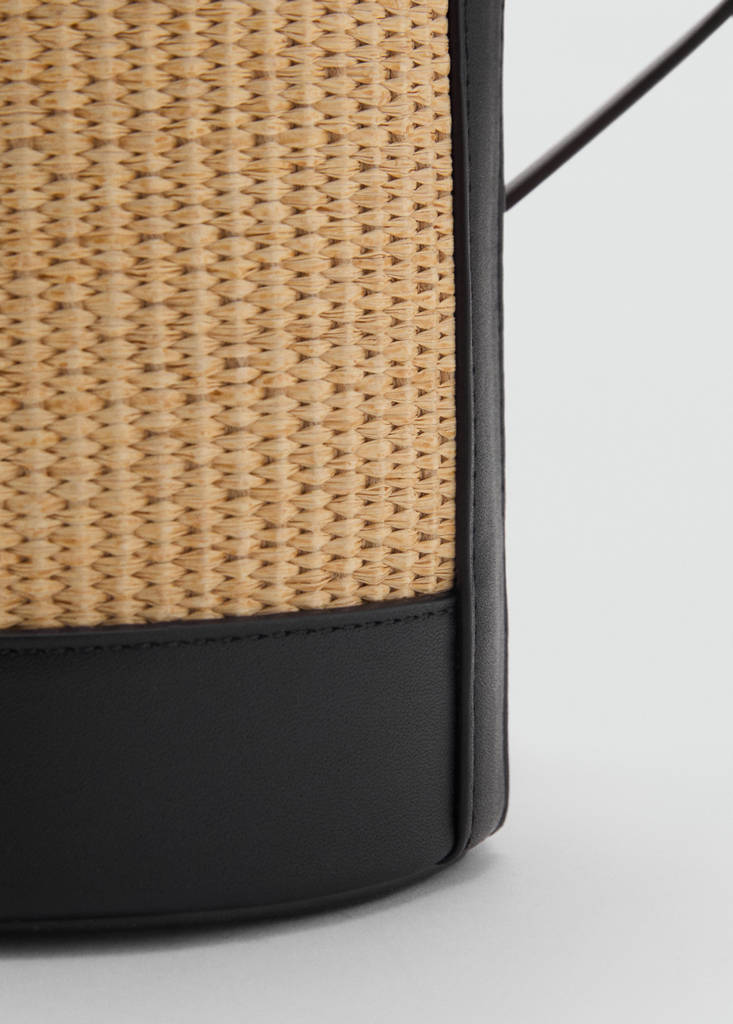 Medium raffia-effect bucket bag — Black