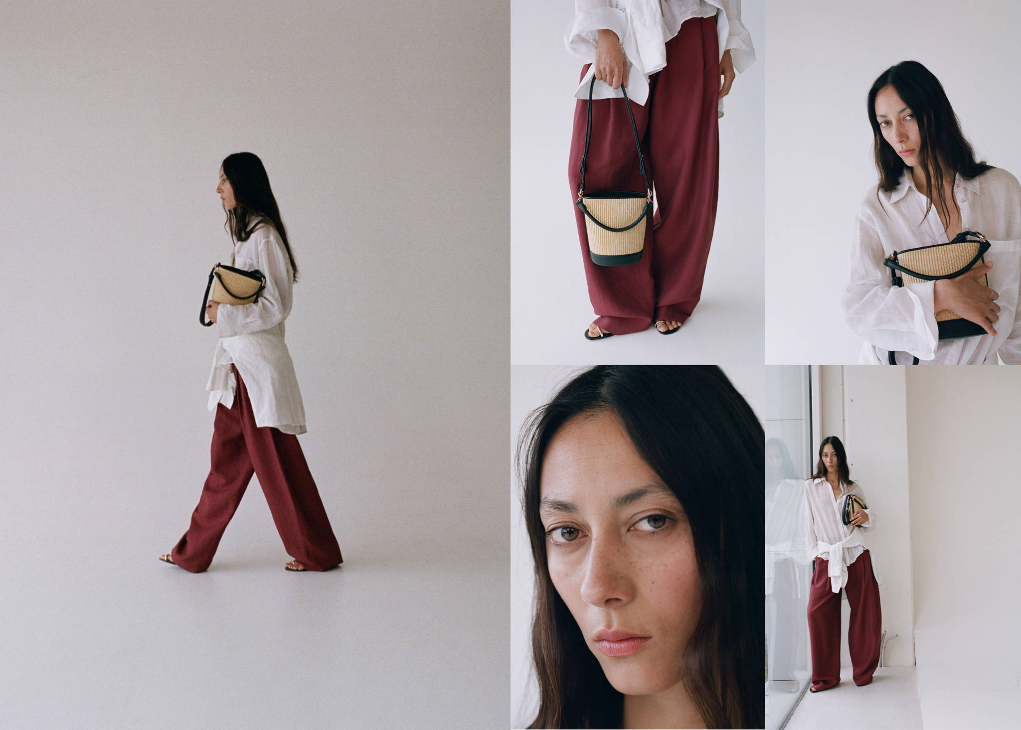 Small raffia bucket bag - Panoramic plane