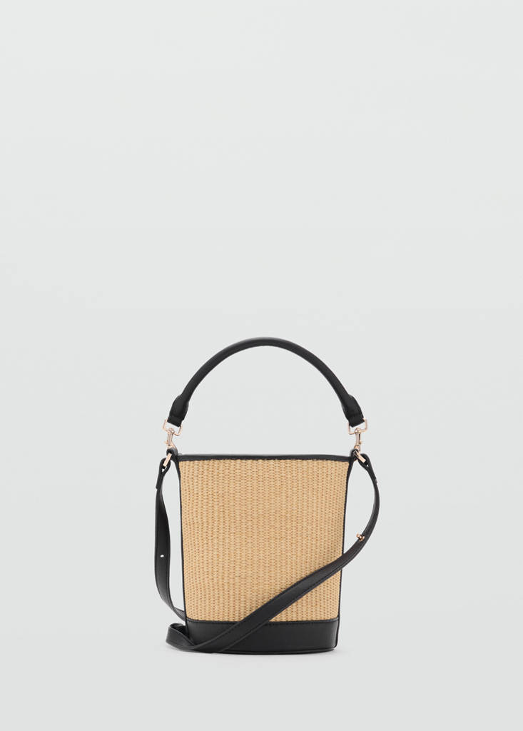 Small raffia bucket bag — Black