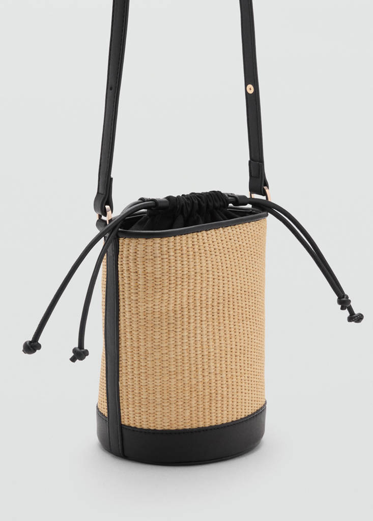 Small raffia bucket bag — Black