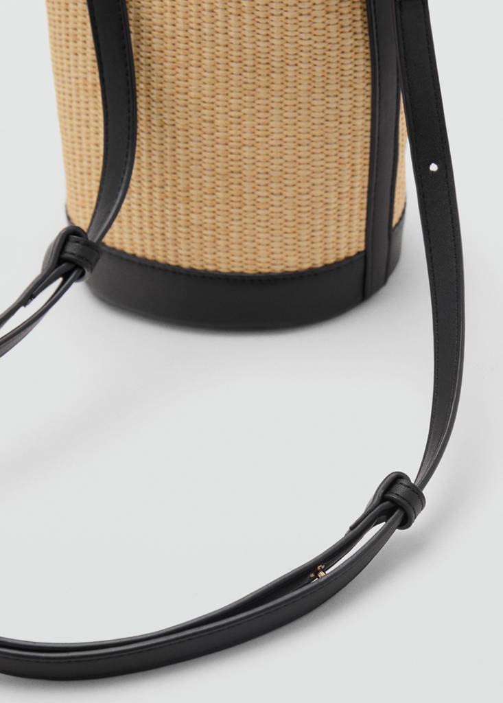 Small raffia bucket bag — Black