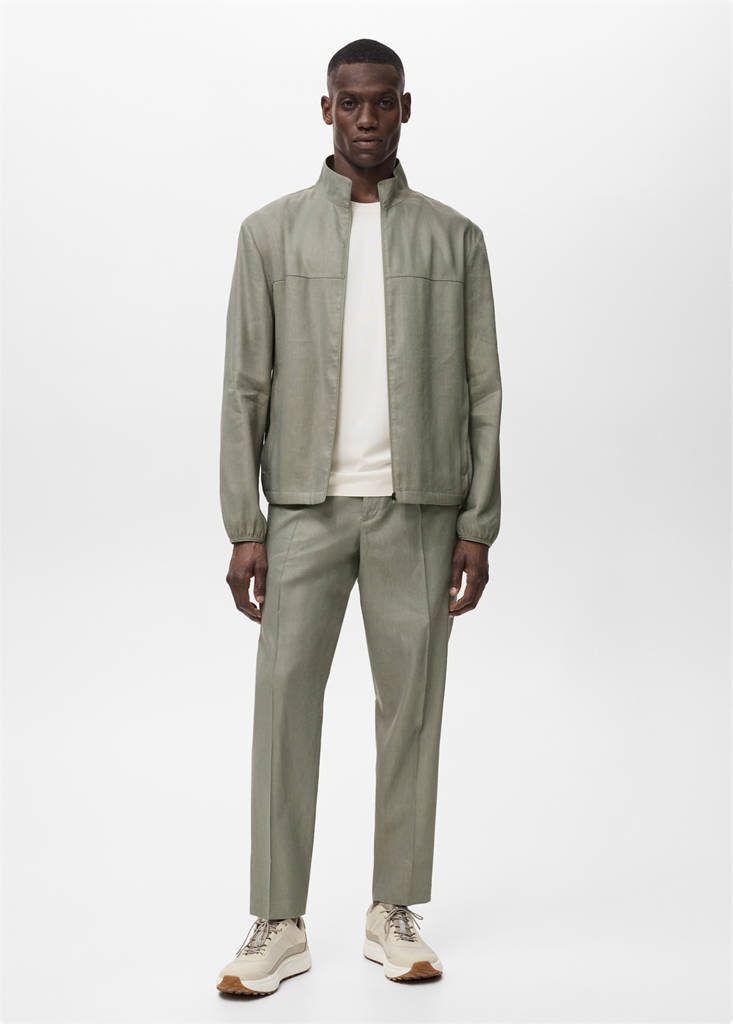 Zipper linen jacket — Olive Green
