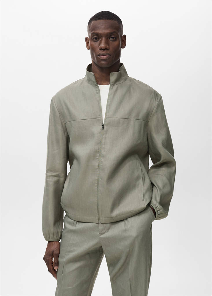 Zipper linen jacket — Olive Green