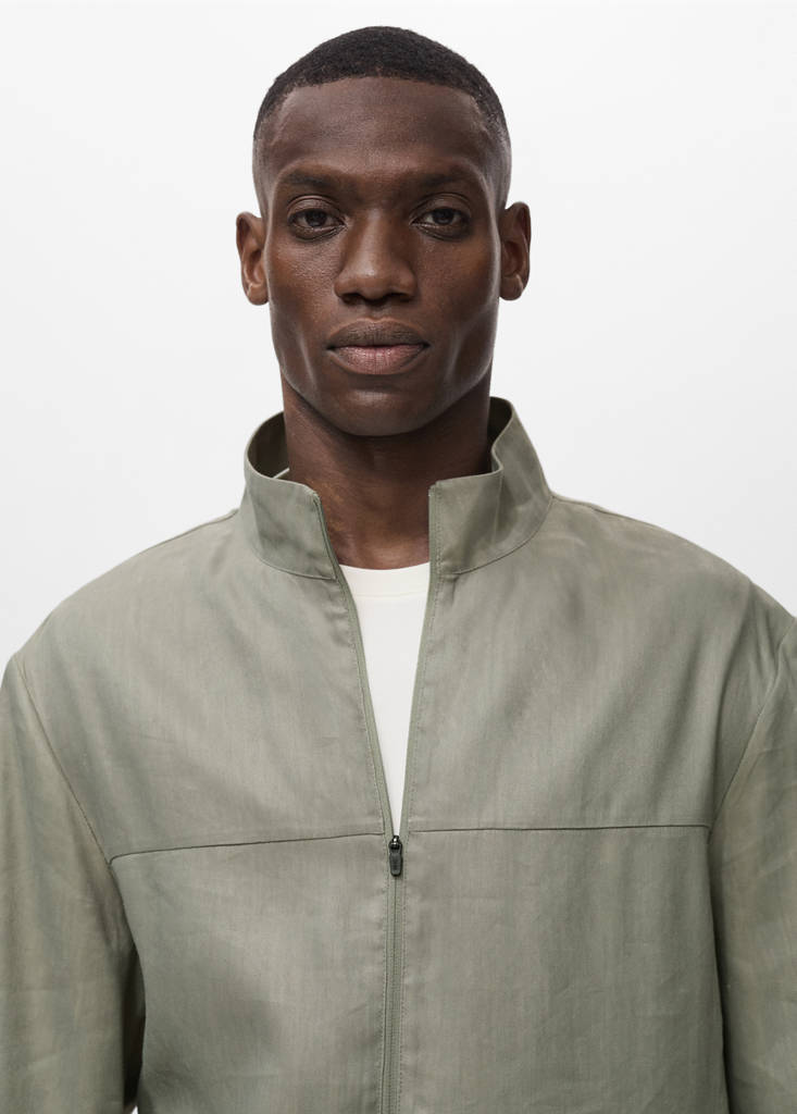 Zipper linen jacket — Olive Green