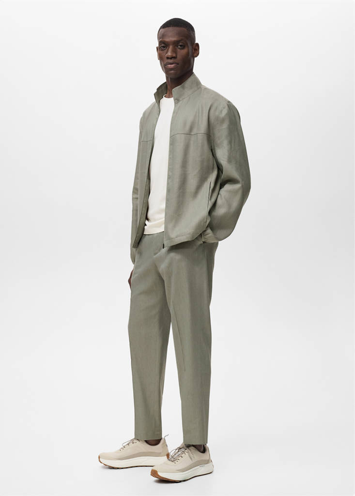 Zipper linen jacket — Olive Green