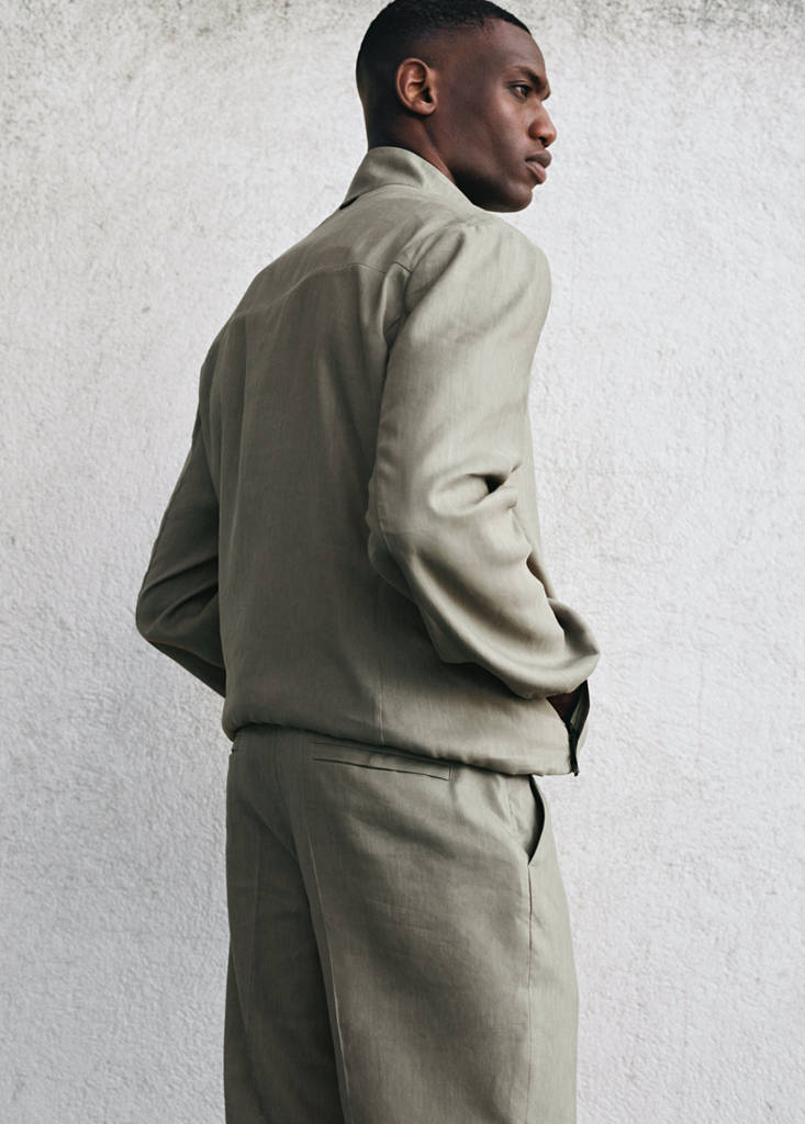 Zipper linen jacket — Olive Green