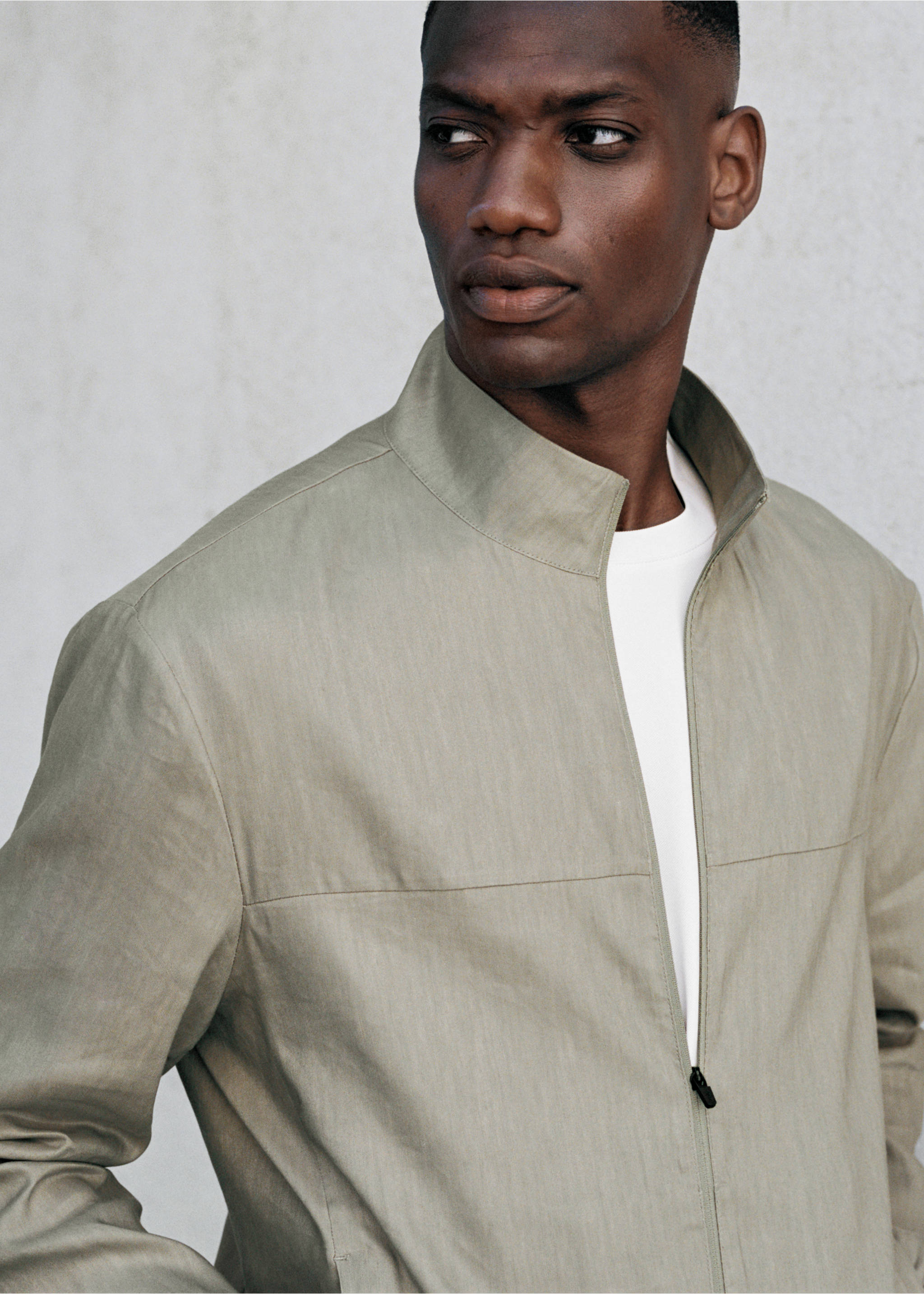 Veste lin fermeture Éclair - Détail de l'article 5, Olive. Ref: 17041131-00.