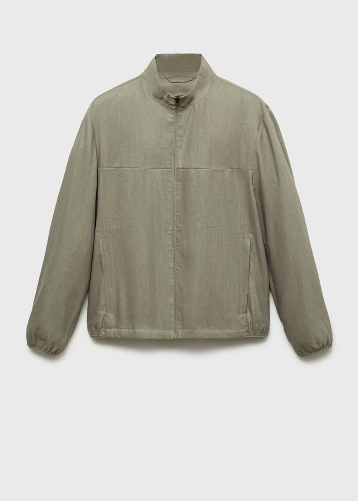 Zipper linen jacket — Olive Green