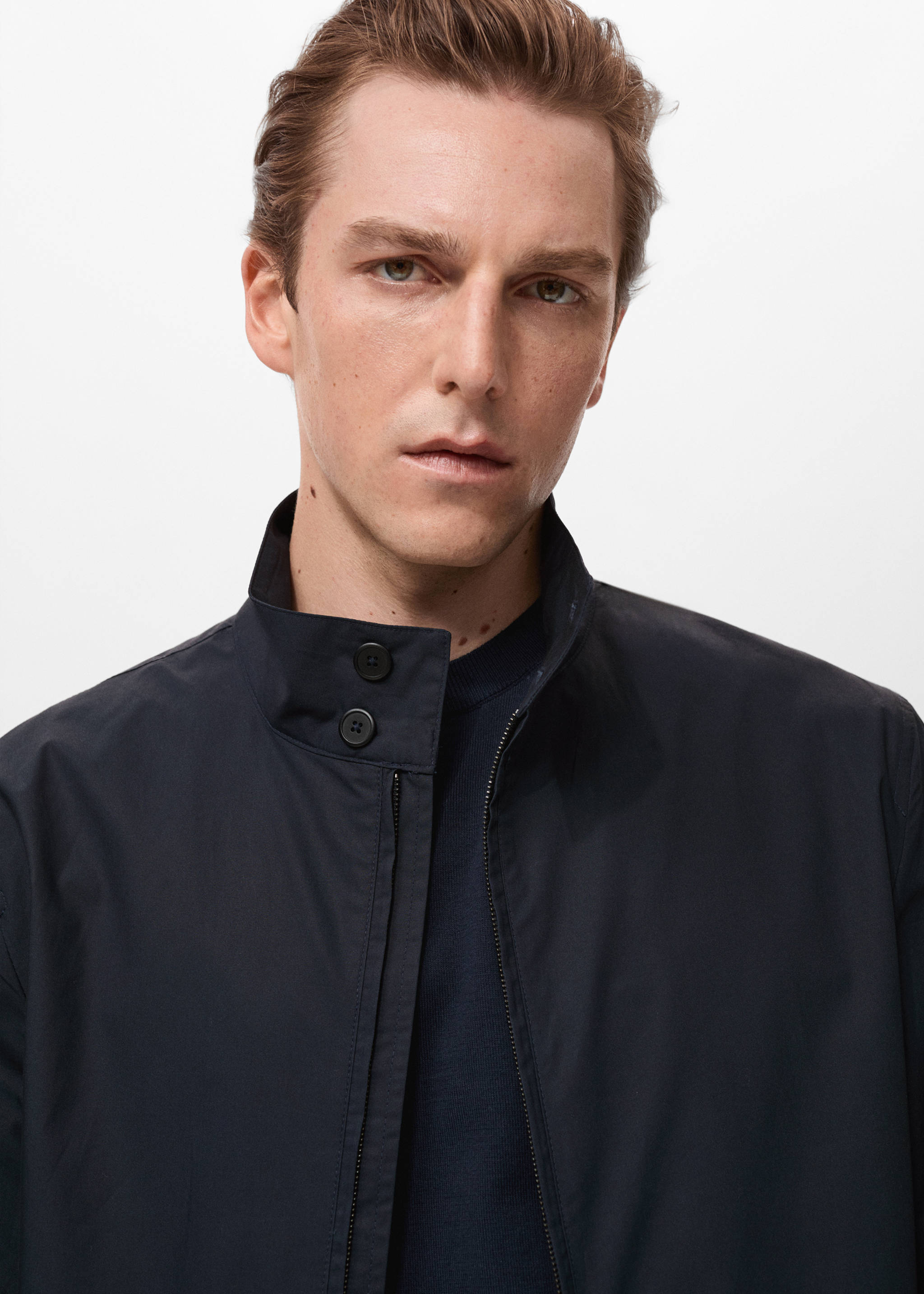 Cotton jacket with button collar - Details of the article 1