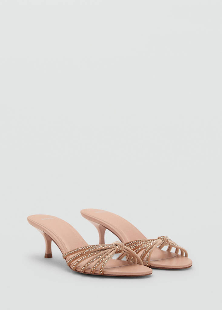 Rhinestone kitten heel sandals — Nude