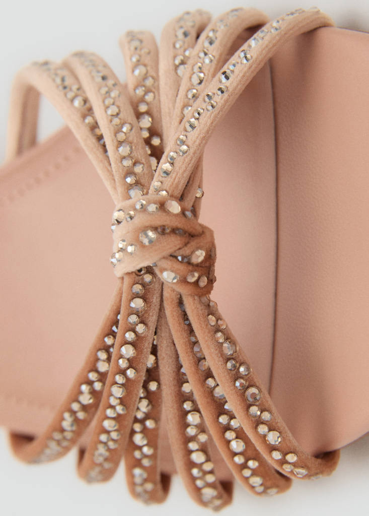 Rhinestone kitten heel sandals — Nude