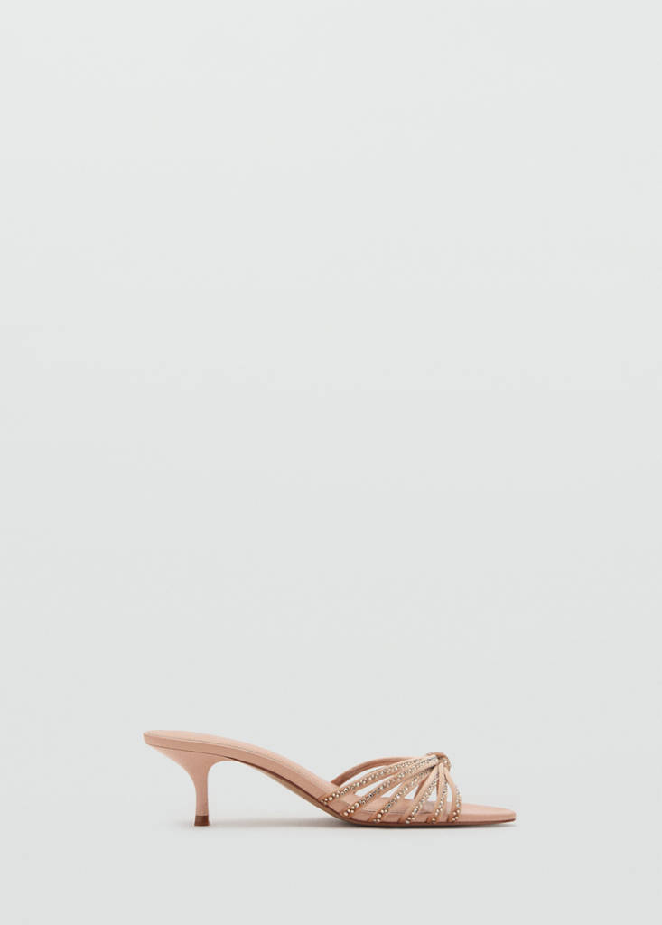 Rhinestone kitten heel sandals — Nude