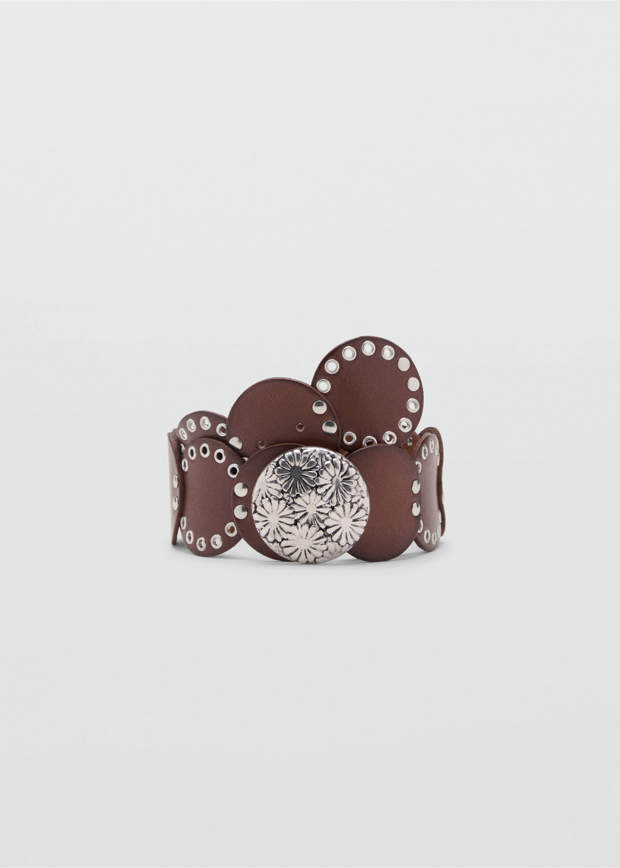Кожаный ремень с заклепками - Изделие без модели, Коричневый. Ref: 17041137-00.