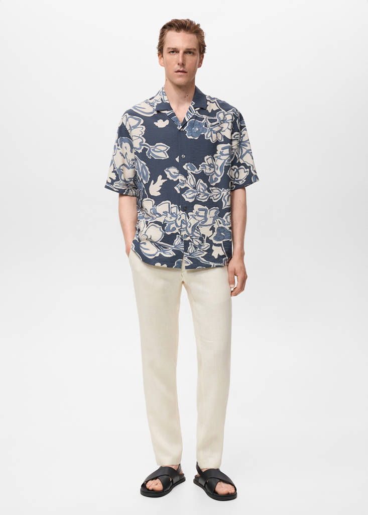 Slim-fit 100% linen trousers — Off White