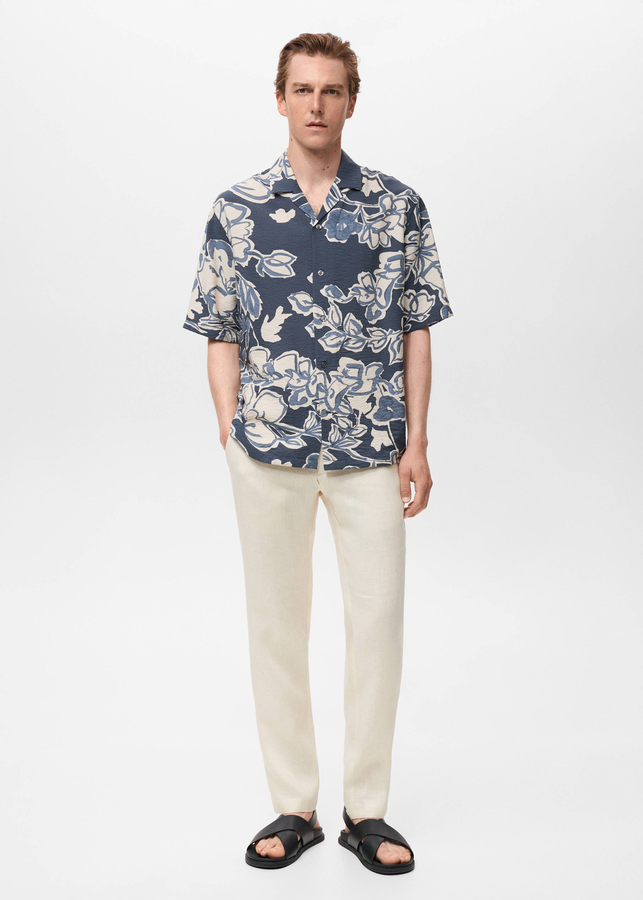 Slim-fit 100% linen trousers - General plane