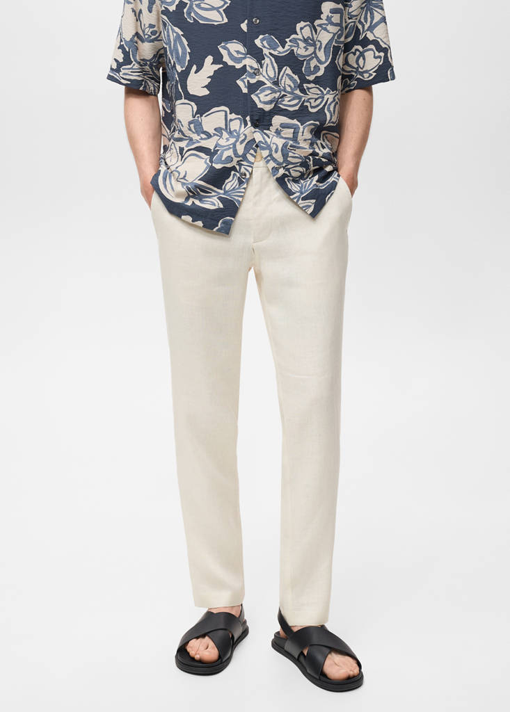Slim-fit 100% linen trousers — Off White