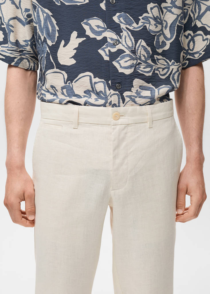 Slim-fit 100% linen trousers — Off White