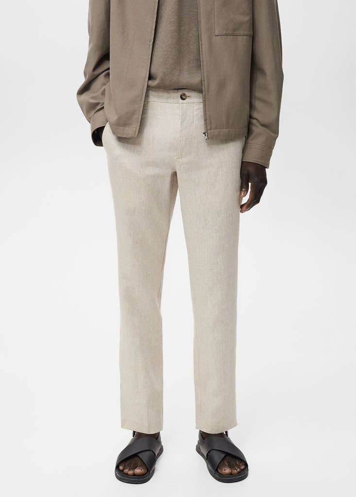 Slim-fit 100% linen trousers — Ecru