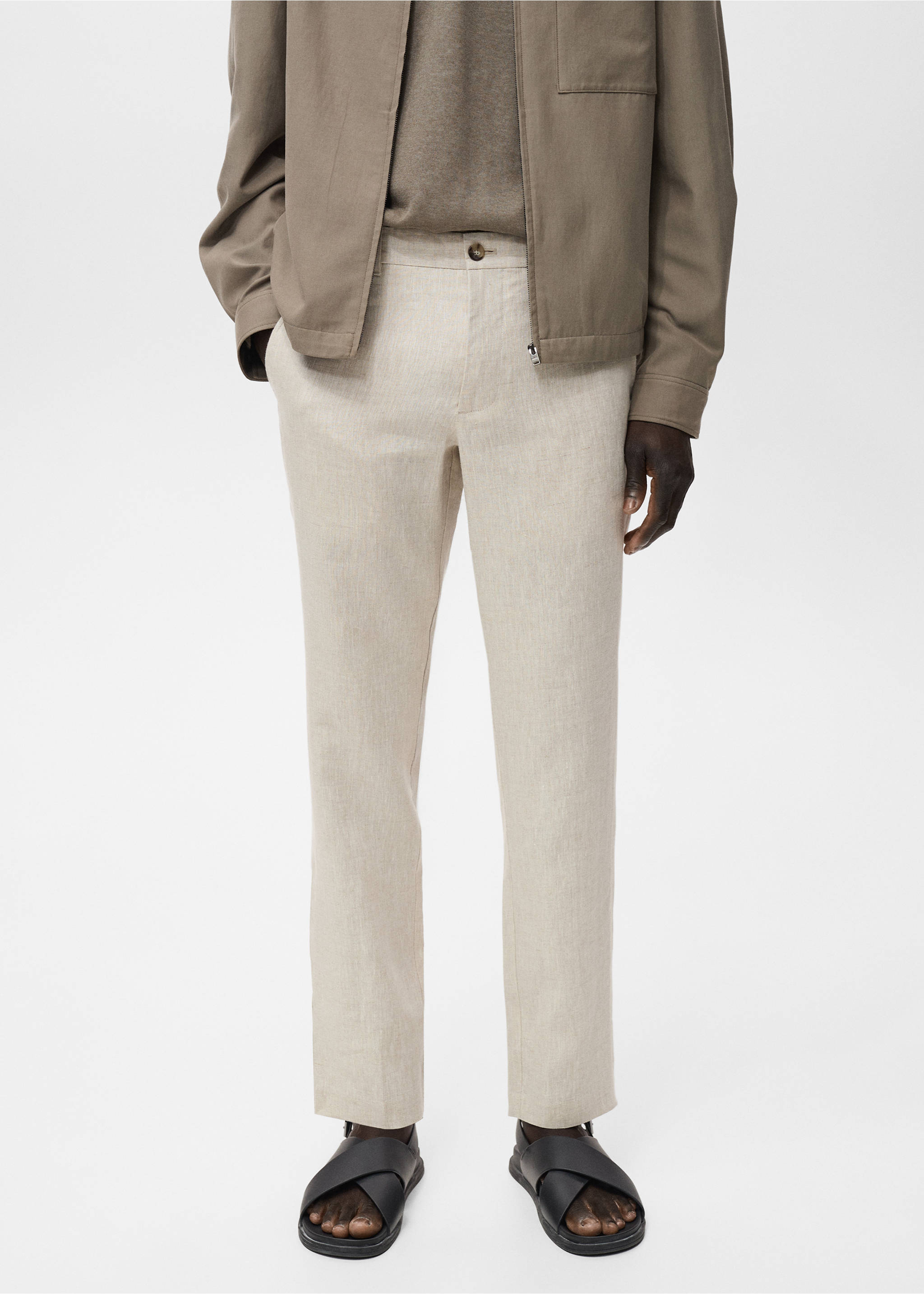 Slim-fit 100% linen trousers - Medium plane, Ecru. Ref: 17041143-00.