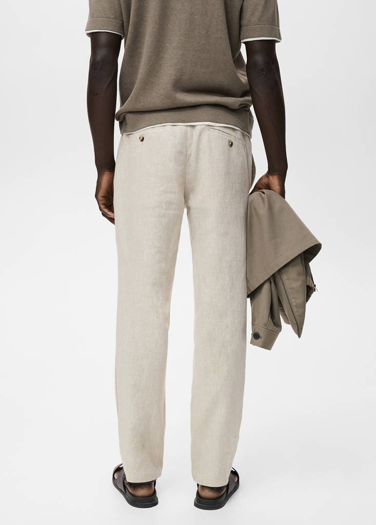 Slim-fit 100% linen trousers — Ecru