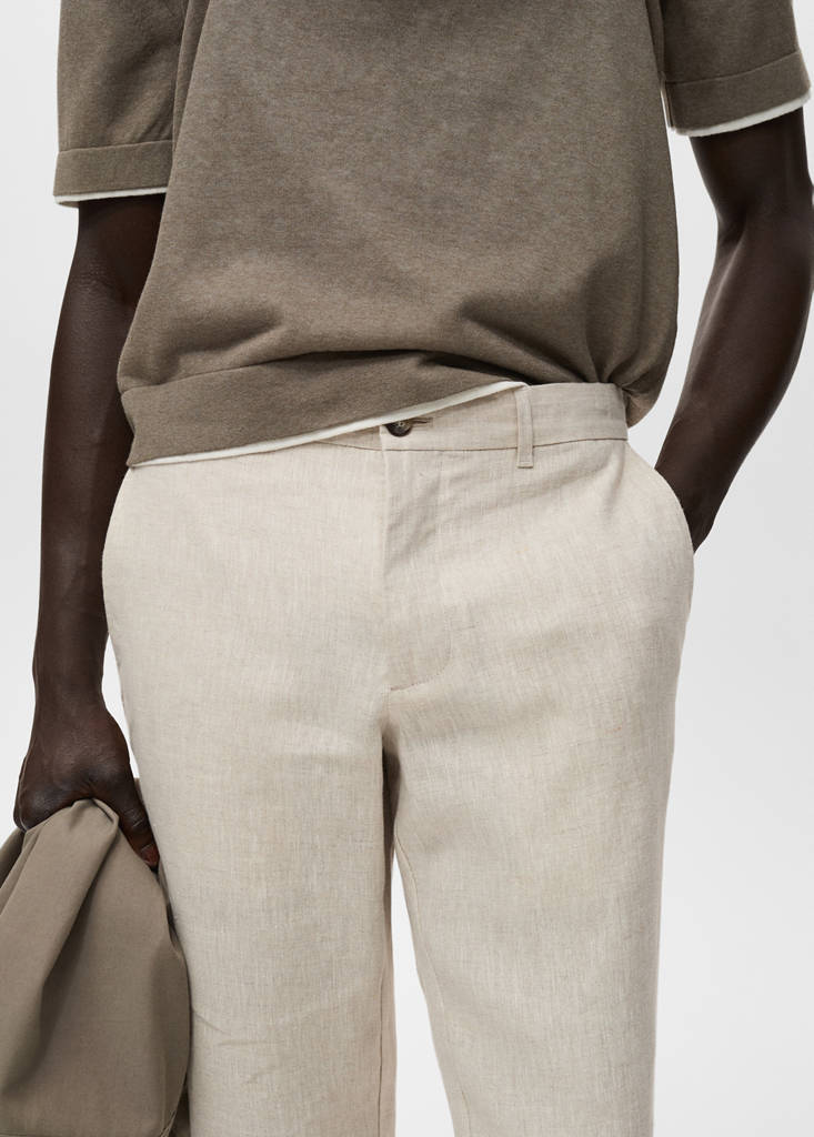 Slim-fit 100% linen trousers — Ecru