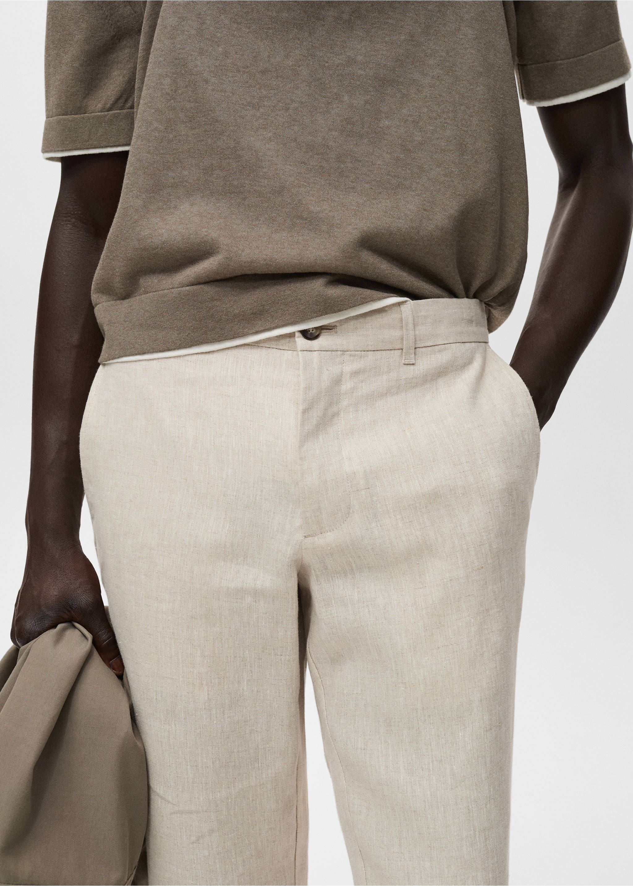 Slim-fit 100% linen trousers - Details of the article 1, Ecru. Ref: 17041143-00.